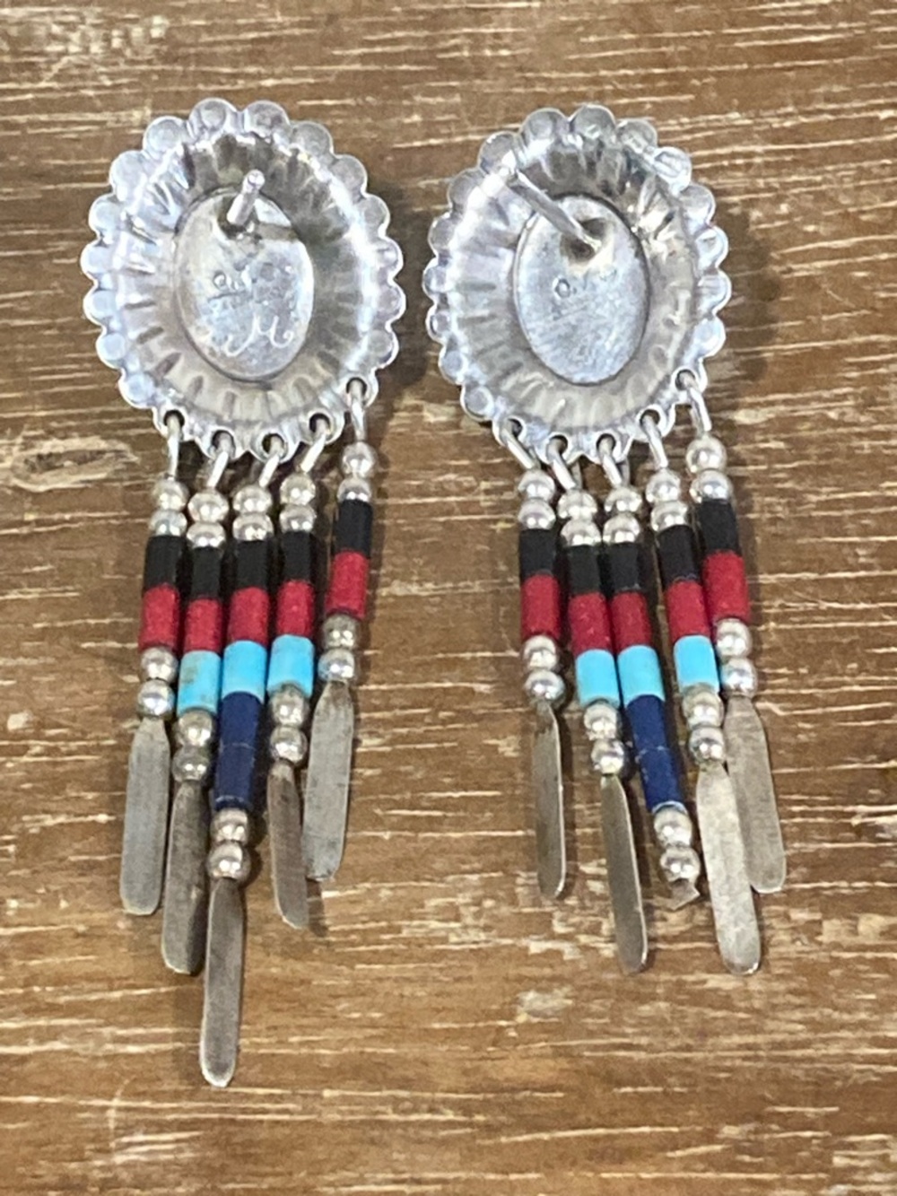 Southwestern Style Inlay Earrings QT Sterling Silver Quoc - Picture 3 of 12